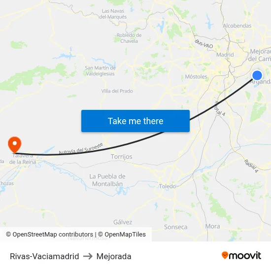 Rivas-Vaciamadrid to Mejorada map