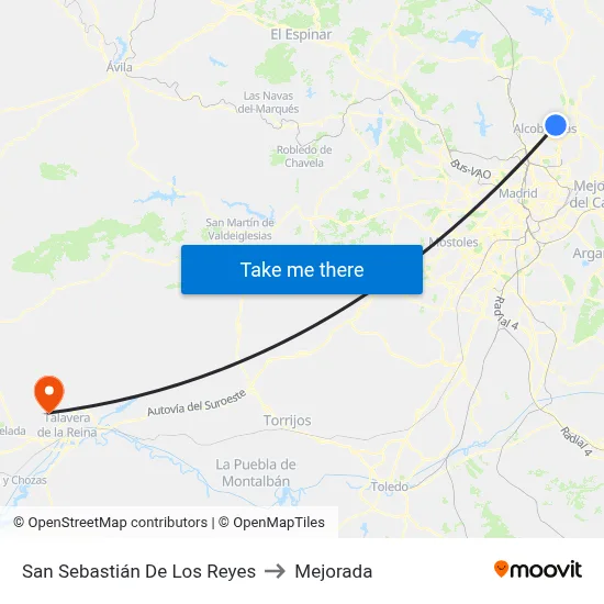 San Sebastián De Los Reyes to Mejorada map
