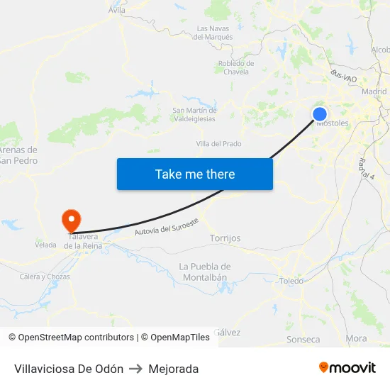 Villaviciosa De Odón to Mejorada map