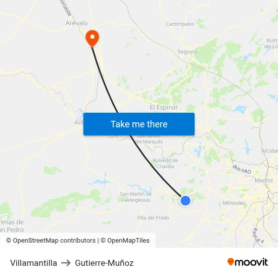 Villamantilla to Gutierre-Muñoz map