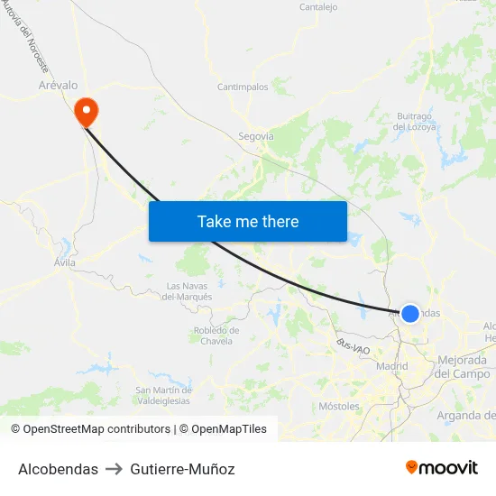 Alcobendas to Gutierre-Muñoz map