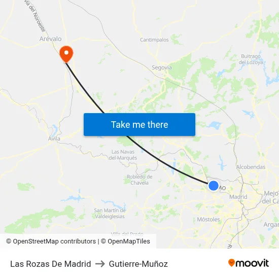Las Rozas De Madrid to Gutierre-Muñoz map