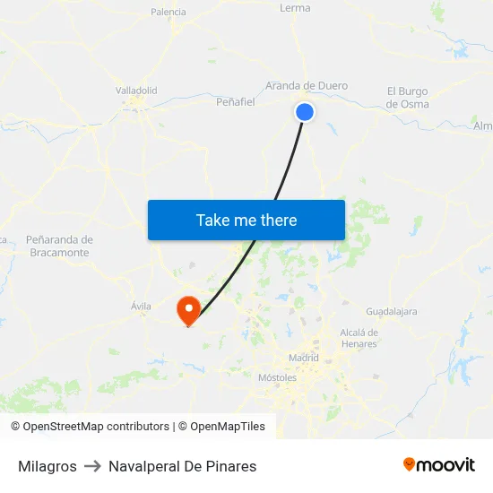 Milagros to Navalperal De Pinares map