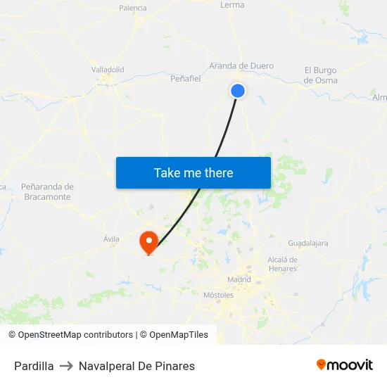 Pardilla to Navalperal De Pinares map