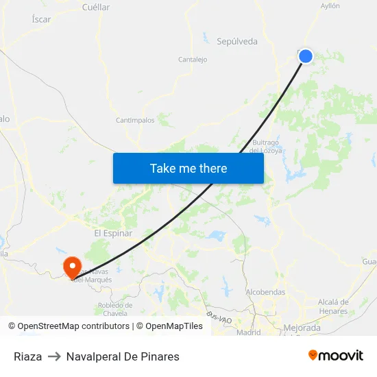 Riaza to Navalperal De Pinares map