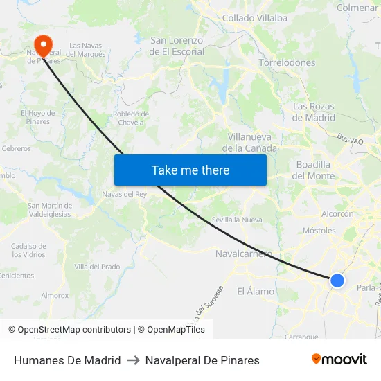 Humanes De Madrid to Navalperal De Pinares map
