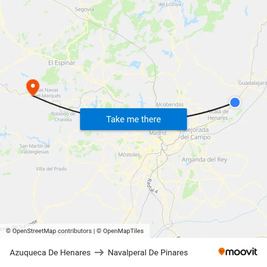 Azuqueca De Henares to Navalperal De Pinares map