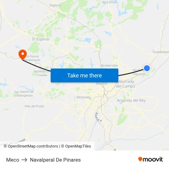 Meco to Navalperal De Pinares map