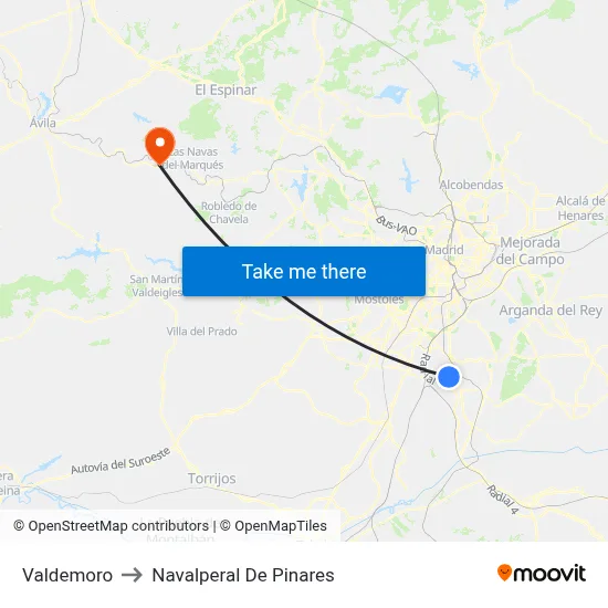 Valdemoro to Navalperal De Pinares map
