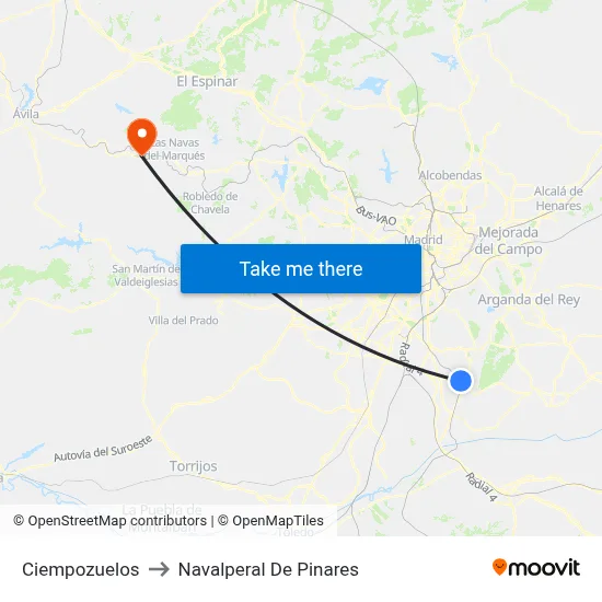 Ciempozuelos to Navalperal De Pinares map