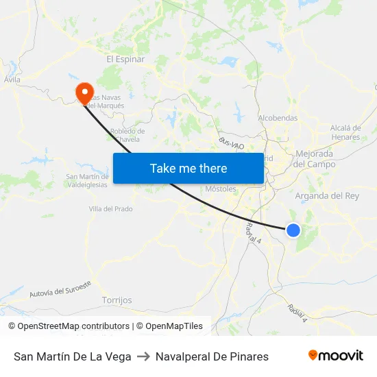 San Martín De La Vega to Navalperal De Pinares map