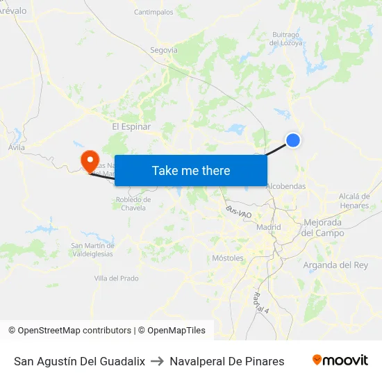 San Agustín Del Guadalix to Navalperal De Pinares map