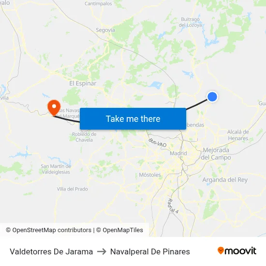 Valdetorres De Jarama to Navalperal De Pinares map