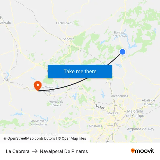 La Cabrera to Navalperal De Pinares map