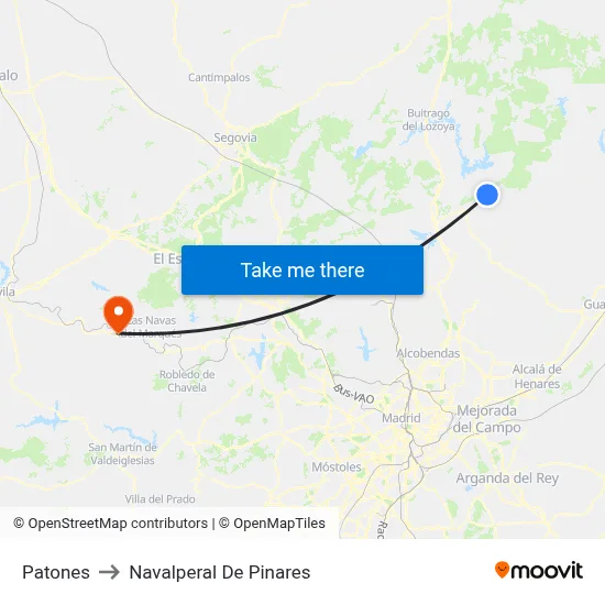 Patones to Navalperal De Pinares map
