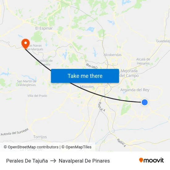 Perales De Tajuña to Navalperal De Pinares map