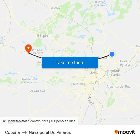 Cobeña to Navalperal De Pinares map