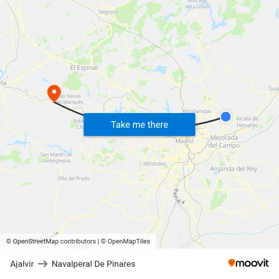 Ajalvir to Navalperal De Pinares map