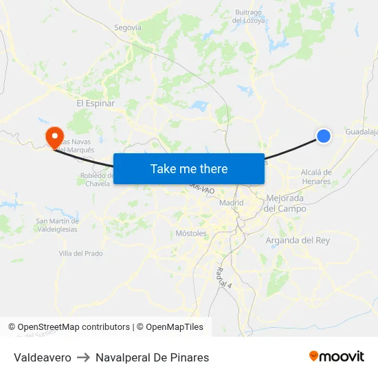 Valdeavero to Navalperal De Pinares map