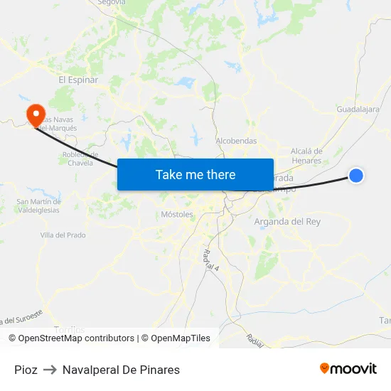 Pioz to Navalperal De Pinares map