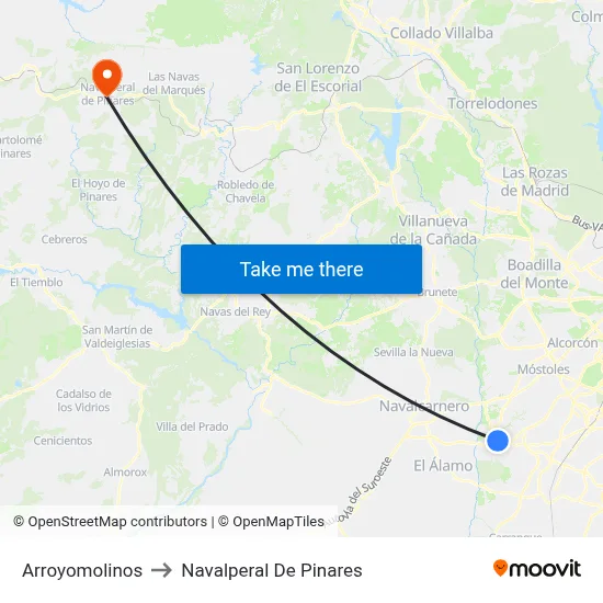 Arroyomolinos to Navalperal De Pinares map
