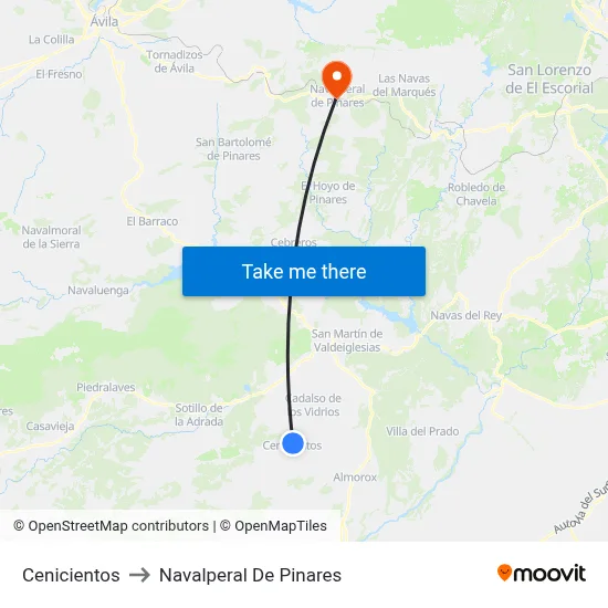 Cenicientos to Navalperal De Pinares map