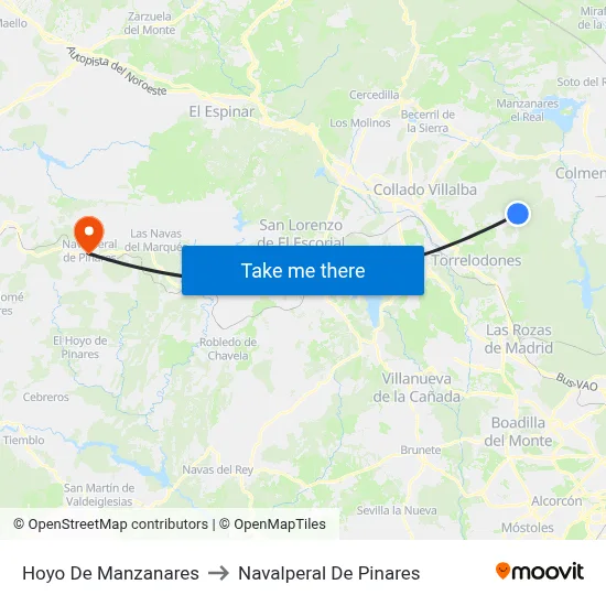 Hoyo De Manzanares to Navalperal De Pinares map