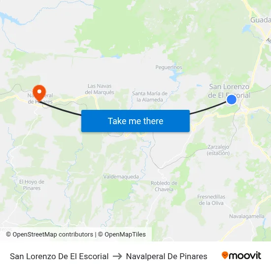 San Lorenzo De El Escorial to Navalperal De Pinares map