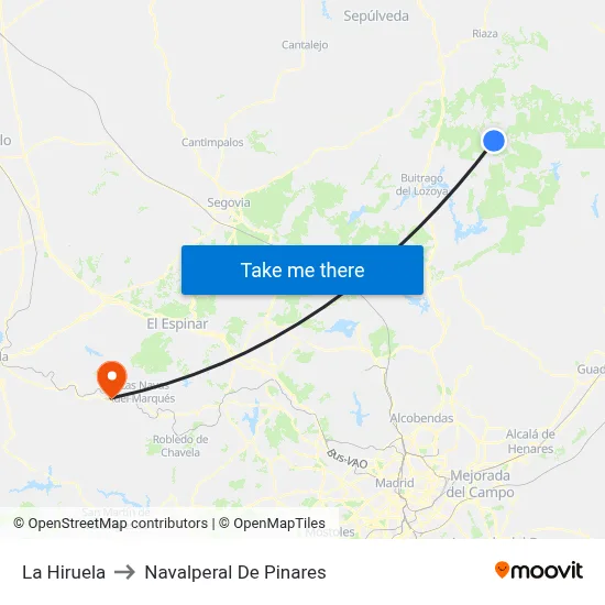 La Hiruela to Navalperal De Pinares map