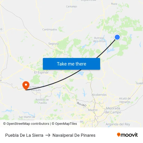 Puebla De La Sierra to Navalperal De Pinares map
