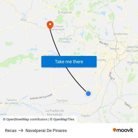 Recas to Navalperal De Pinares map