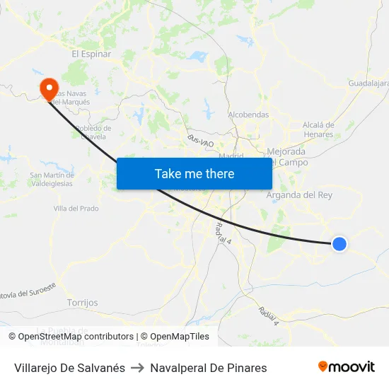 Villarejo De Salvanés to Navalperal De Pinares map