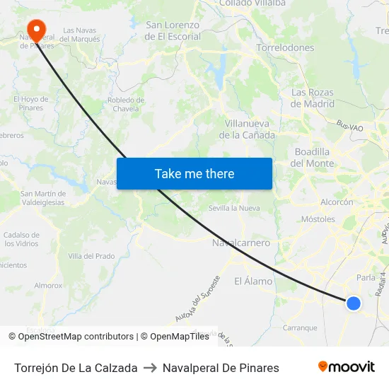 Torrejón De La Calzada to Navalperal De Pinares map