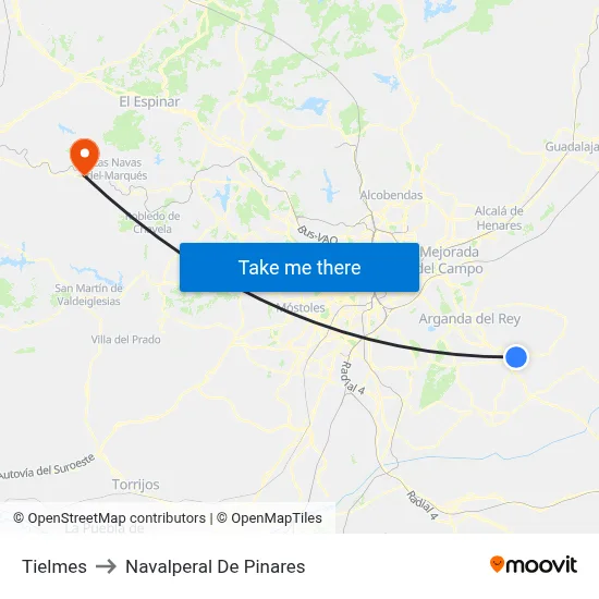 Tielmes to Navalperal De Pinares map