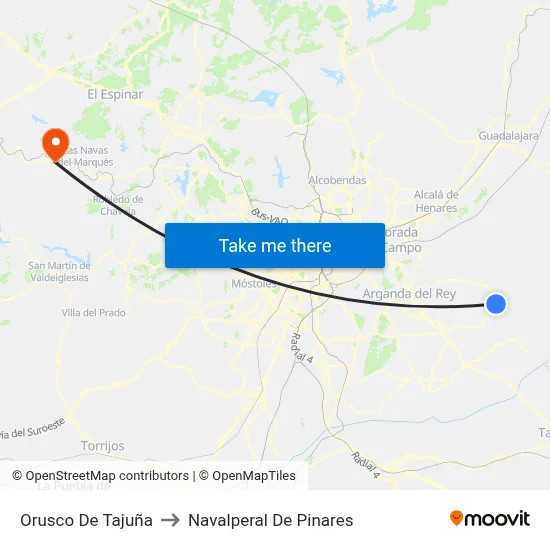Orusco De Tajuña to Navalperal De Pinares map