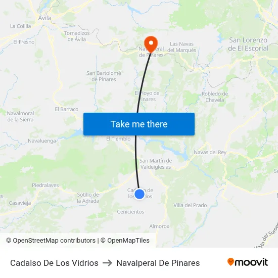 Cadalso De Los Vidrios to Navalperal De Pinares map