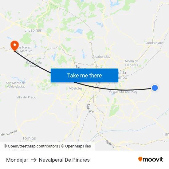 Mondéjar to Navalperal De Pinares map