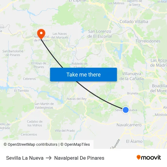 Sevilla La Nueva to Navalperal De Pinares map