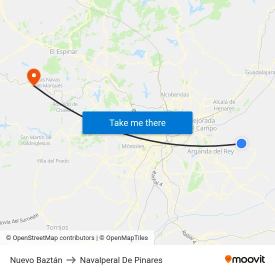Nuevo Baztán to Navalperal De Pinares map
