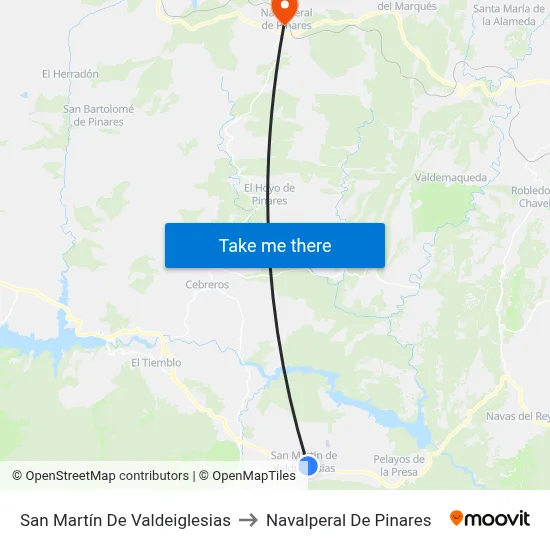 San Martín De Valdeiglesias to Navalperal De Pinares map