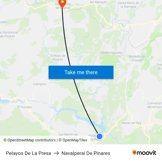 Pelayos De La Presa to Navalperal De Pinares map