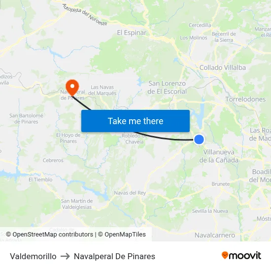 Valdemorillo to Navalperal De Pinares map