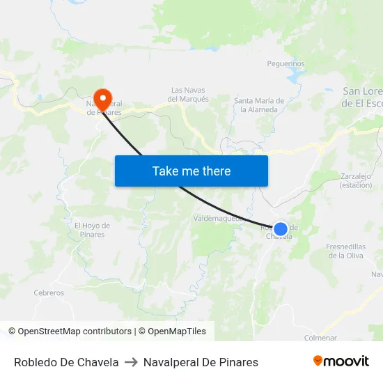 Robledo De Chavela to Navalperal De Pinares map