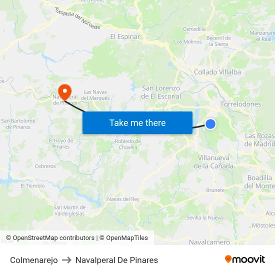 Colmenarejo to Navalperal De Pinares map