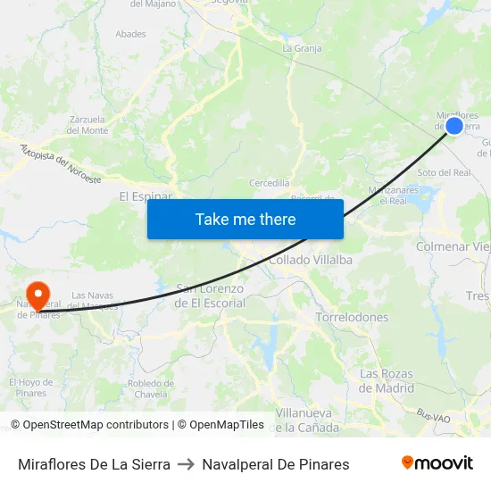 Miraflores De La Sierra to Navalperal De Pinares map