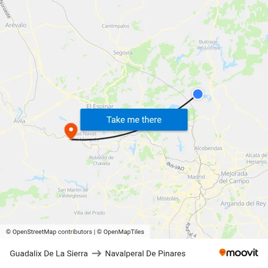 Guadalix De La Sierra to Navalperal De Pinares map