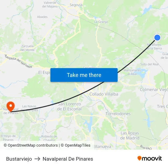 Bustarviejo to Navalperal De Pinares map