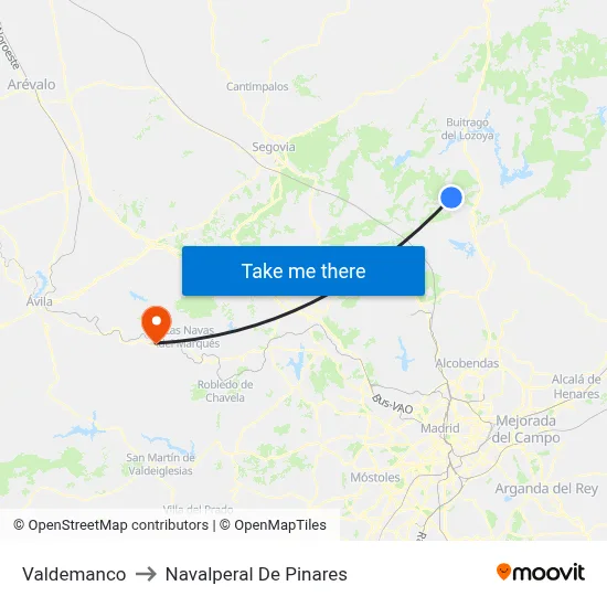 Valdemanco to Navalperal De Pinares map
