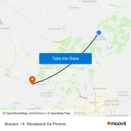 Braojos to Navalperal De Pinares map