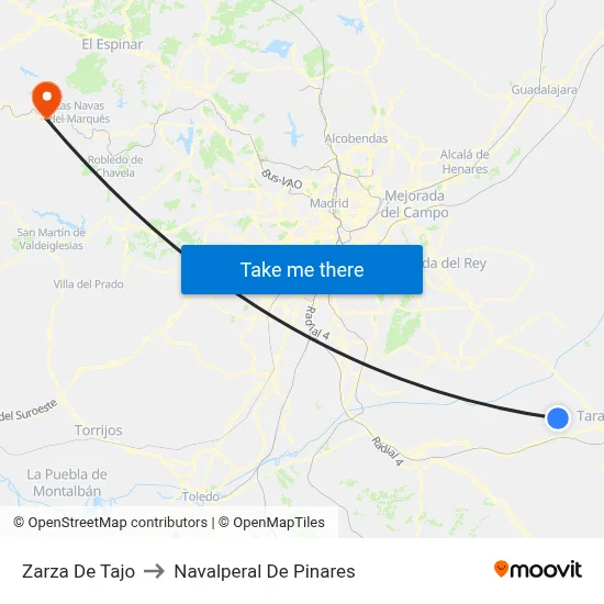 Zarza De Tajo to Navalperal De Pinares map